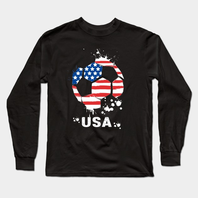 USA World Cup 2022, Funny US Soccer American Flag Soccer Team 2022 Long Sleeve T-Shirt by Printofi.com